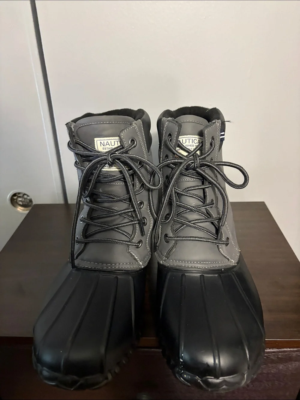 Nautica Men's Gray and Black Lace-Up Waterproof Boots